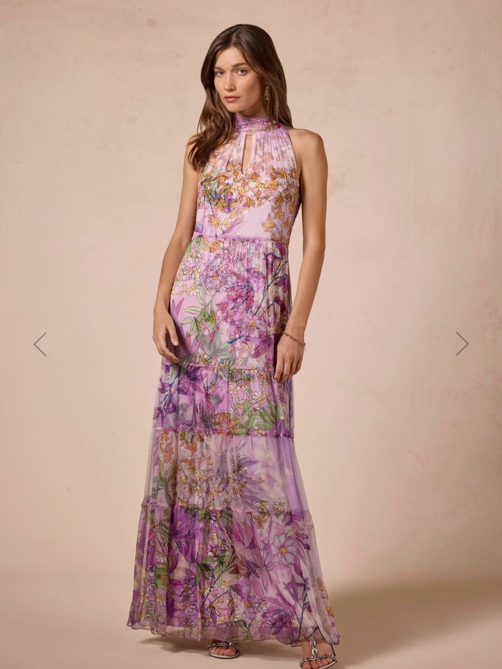 NWT Johnny Was Riona Halter Maxi Dress Dallia XS Bow 100% Silk Floral Sleeveless